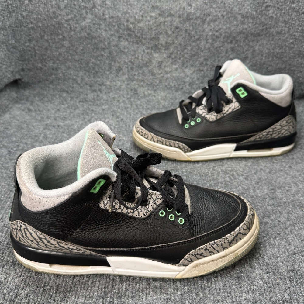 Jordan 3 Retro Kids 7Y Black Green Grey Elephant Print DM0967-031